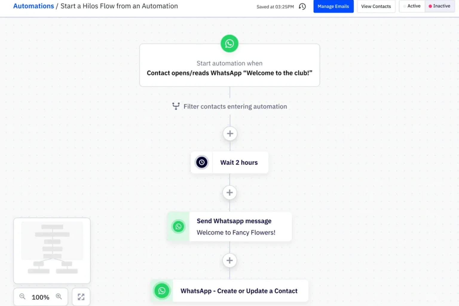 ActiveCampaign WhatsApp message automation